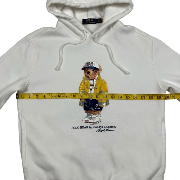 Polo Bear Ralph Lauren White Hoodie Sweatshirt CP-93 Yellow Coat FLAWS Size S - Picture 14 of 16